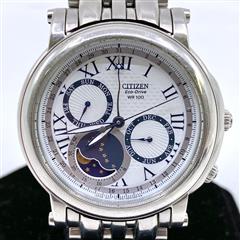 Citizen Eco-Drive Moon Phase Stainless White Dial Wristwatch 8651